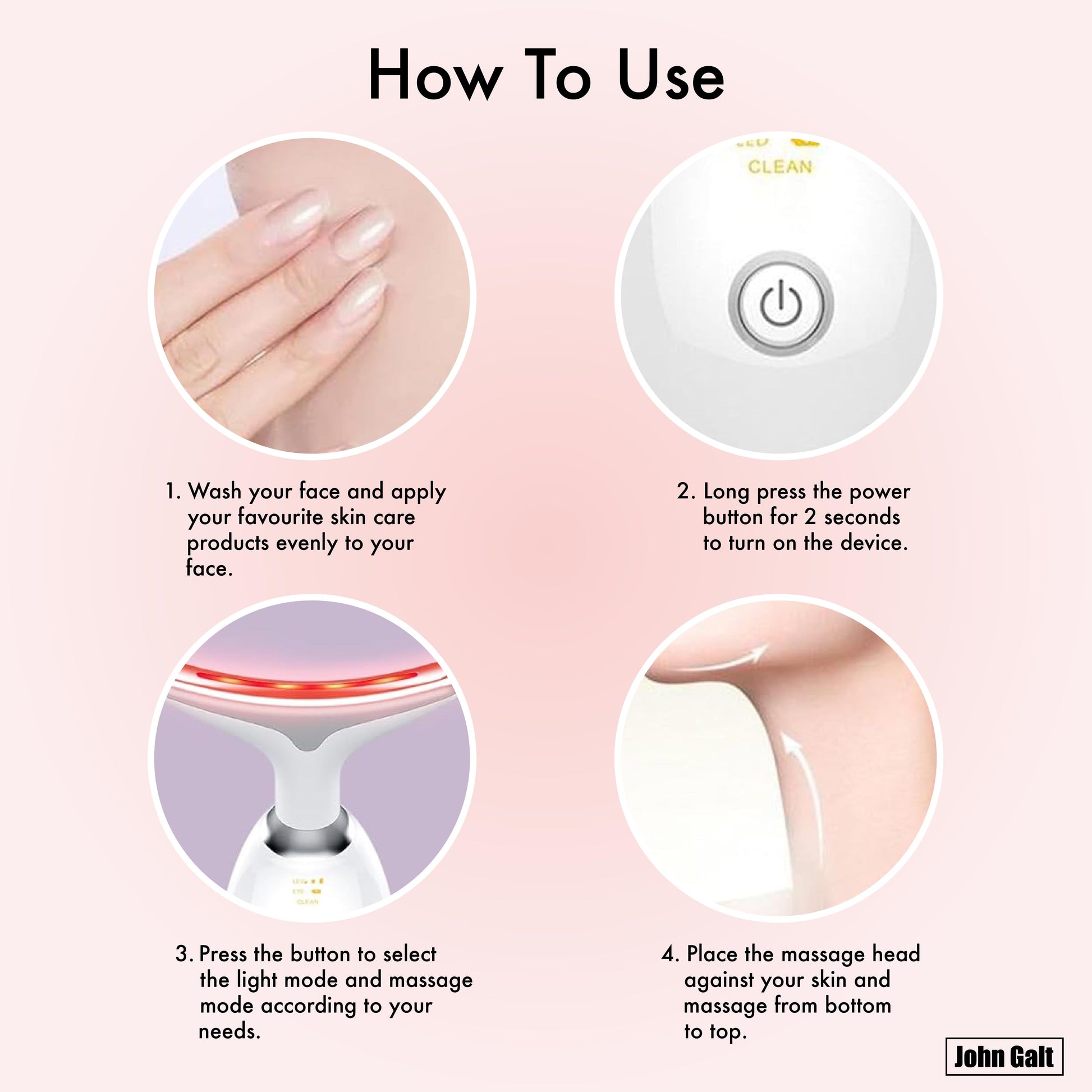 Red Light Therapy Massager for Face and Neck, 7 Color Led W/ Skin Care - Black