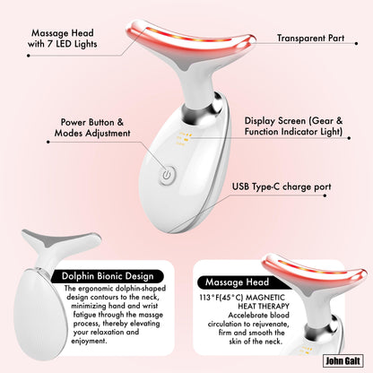Red Light Therapy Massager for Face and Neck, 7 Color Led W/ Skin Care - Black
